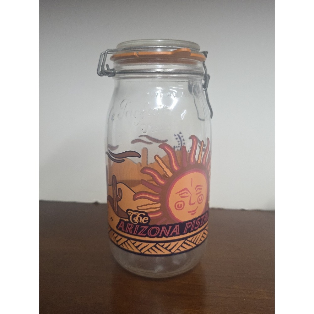 Vintage‎ Arizona Pistachio Co. Le Parfait Super 2L Glass Jar Desert Sun Graphics